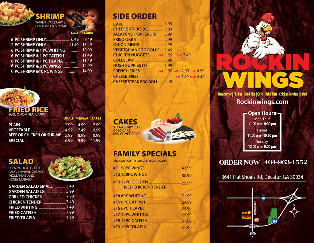 Rockin Wings | restaurant | 3641 Flat Shoals Rd, Decatur, GA 30034, USA | 4049631552 OR +1 404-963-1552