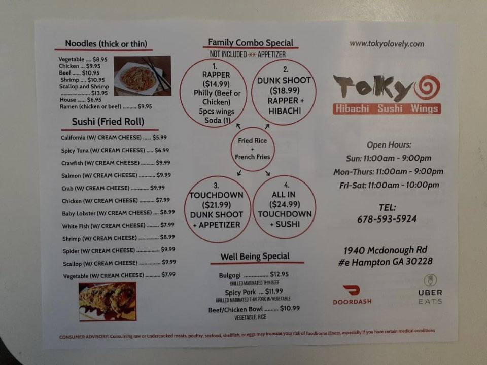 Tokyo | restaurant | 1940 McDonough Rd #C, Hampton, GA 30228, USA | 6785935924 OR +1 678-593-5924