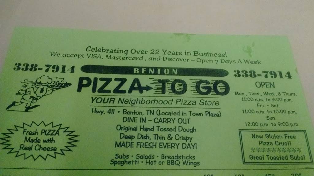 Pizza To Go | restaurant | 6176 US-411, Benton, TN 37307, USA | 4233387914 OR +1 423-338-7914