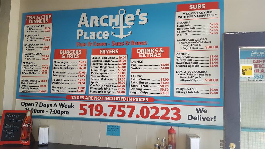 Archies Fish and Chips | restaurant | 216 Erie Ave, Brantford, ON N3S 2G9, Canada | 5197570223 OR +1 519-757-0223