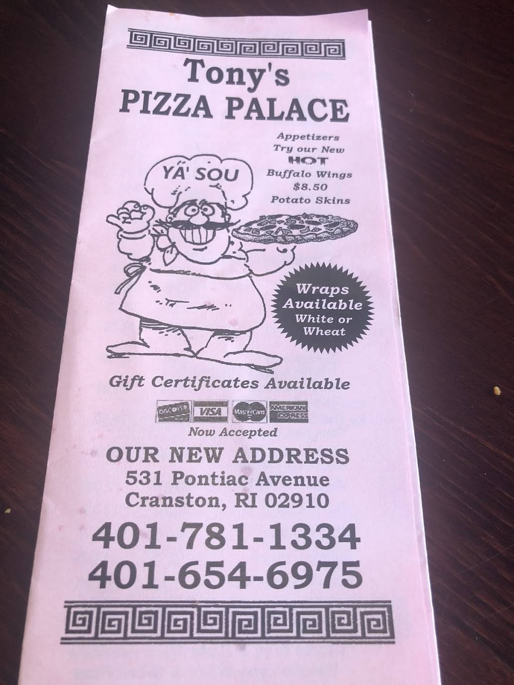 Tonys Pizza Palace | restaurant | 531 Pontiac Ave, Cranston, RI 02910, USA | 4017811334 OR +1 401-781-1334
