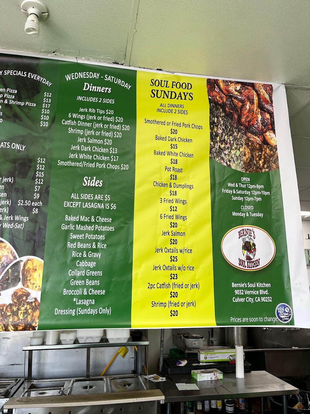 Bernie’s Soul Kitchen | restaurant | 9032 Venice Blvd., Culver City, CA 90232, USA | 4242831269 OR +1 424-283-1269