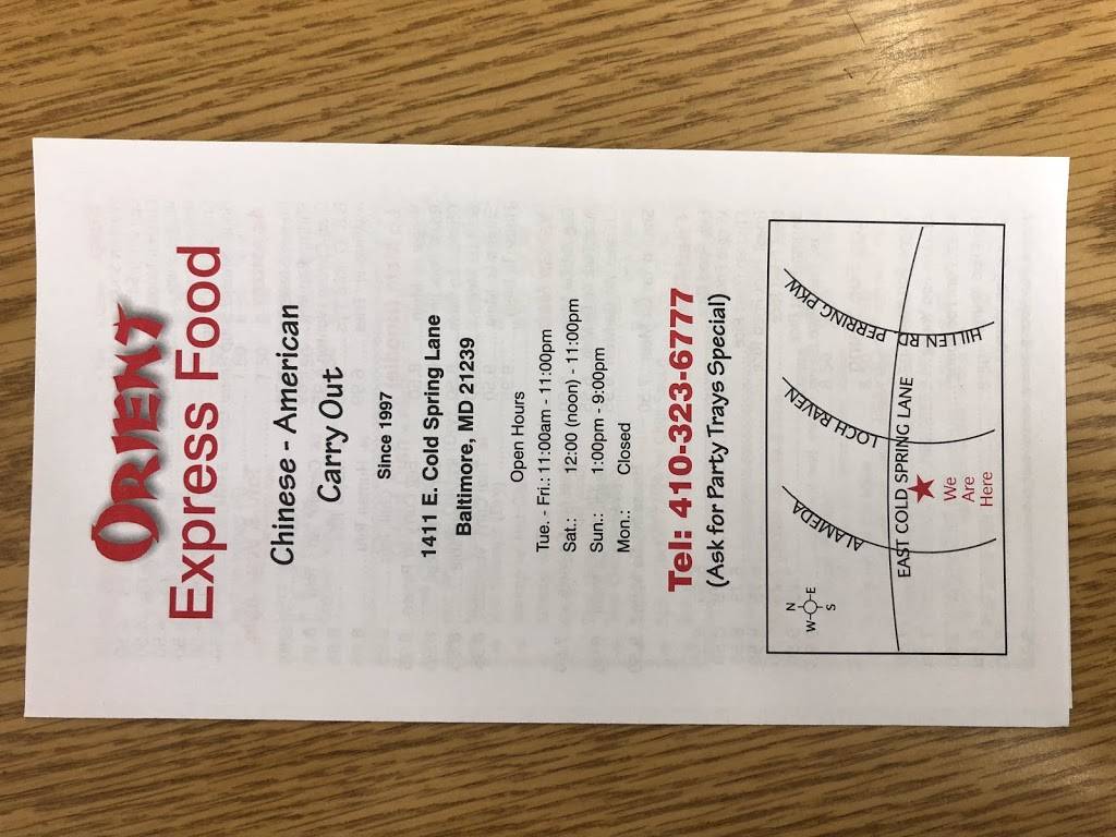 Orient Express Food | meal takeaway | 1411 E Cold Spring Ln, Baltimore, MD 21239, USA | 4103236777 OR +1 410-323-6777