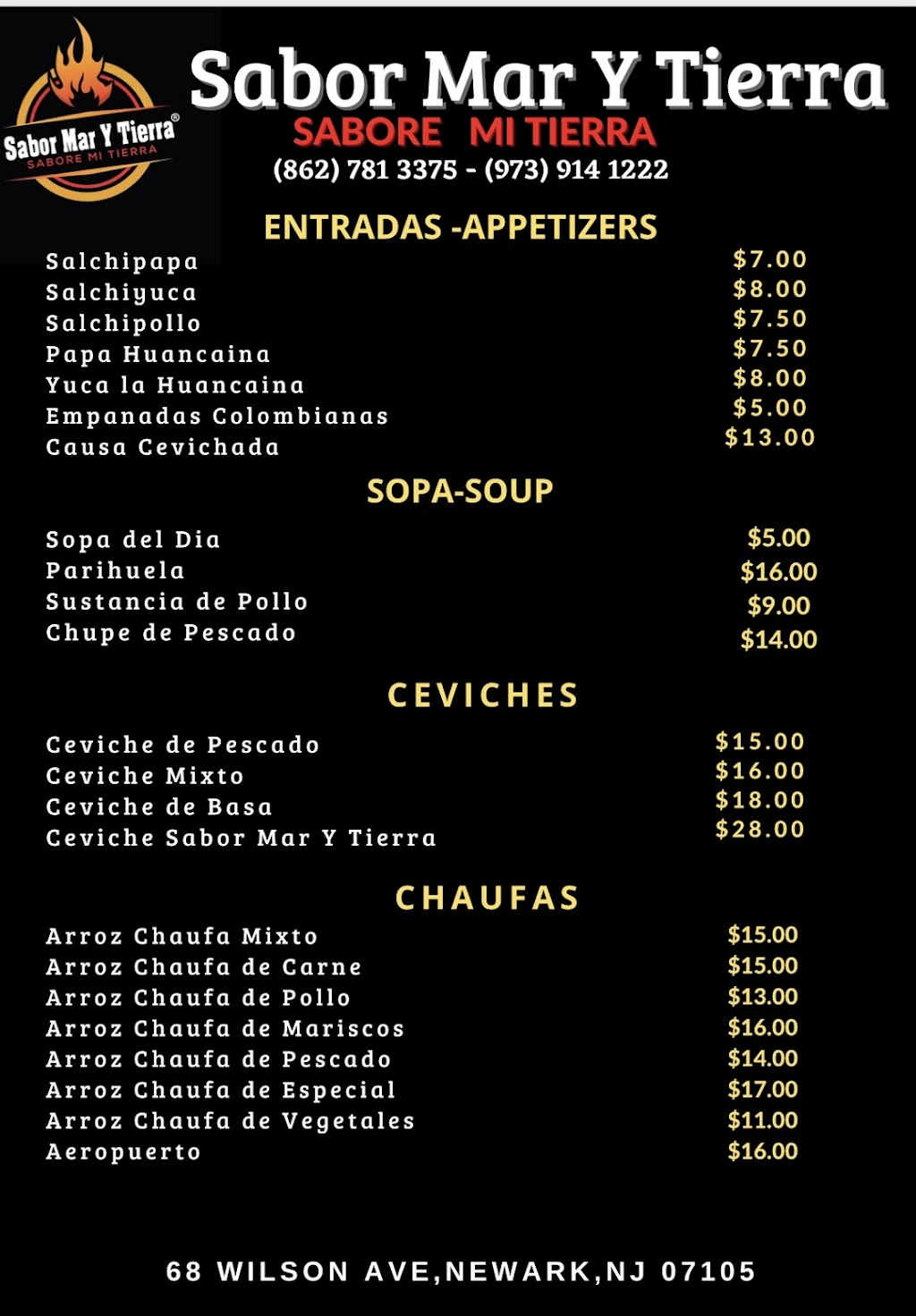 Sabor Mar y Tierra | restaurant | 40-68 Wilson Ave, Newark, NJ 07105, USA | 8627813375 OR +1 862-781-3375
