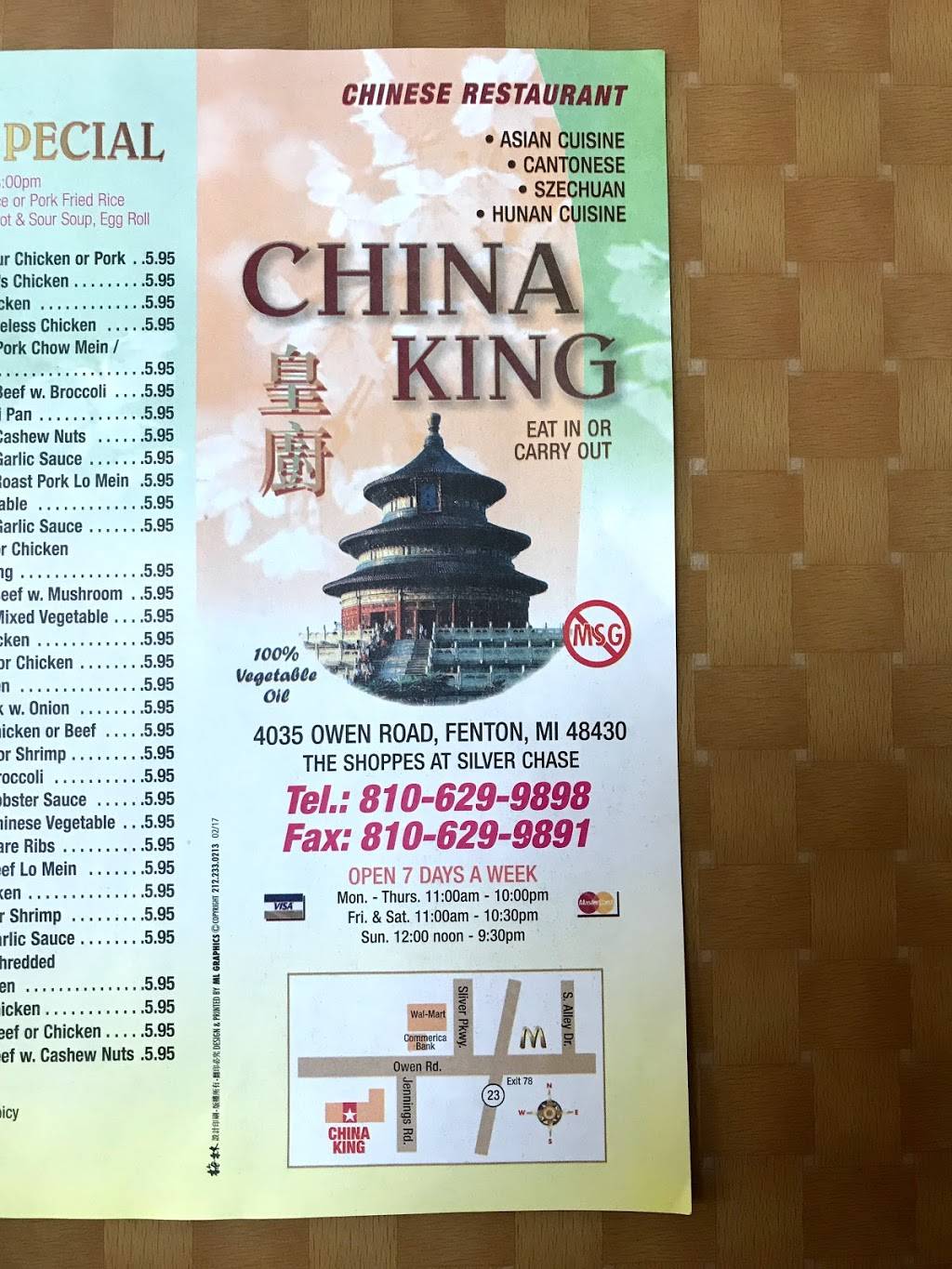 China King - Chinese Restaurant | meal takeaway | 4035 Owen Rd, Fenton, MI 48430, USA | 8106299898 OR +1 810-629-9898