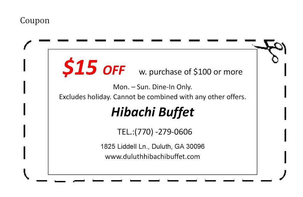 Hibachi Buffet | restaurant | 1825 Liddell Ln, Duluth, GA 30096, USA | 7702790606 OR +1 770-279-0606