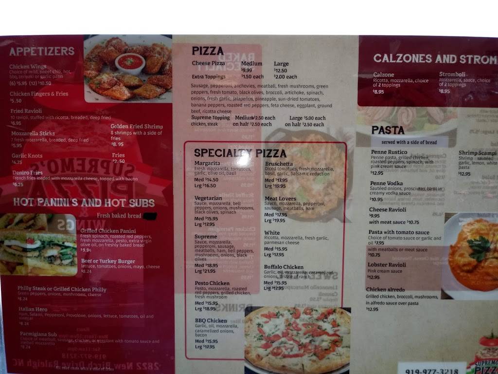 Supremos Pizza & Wings | restaurant | 2822 New Birch Dr #100, Raleigh, NC 27610, USA | 9199773218 OR +1 919-977-3218
