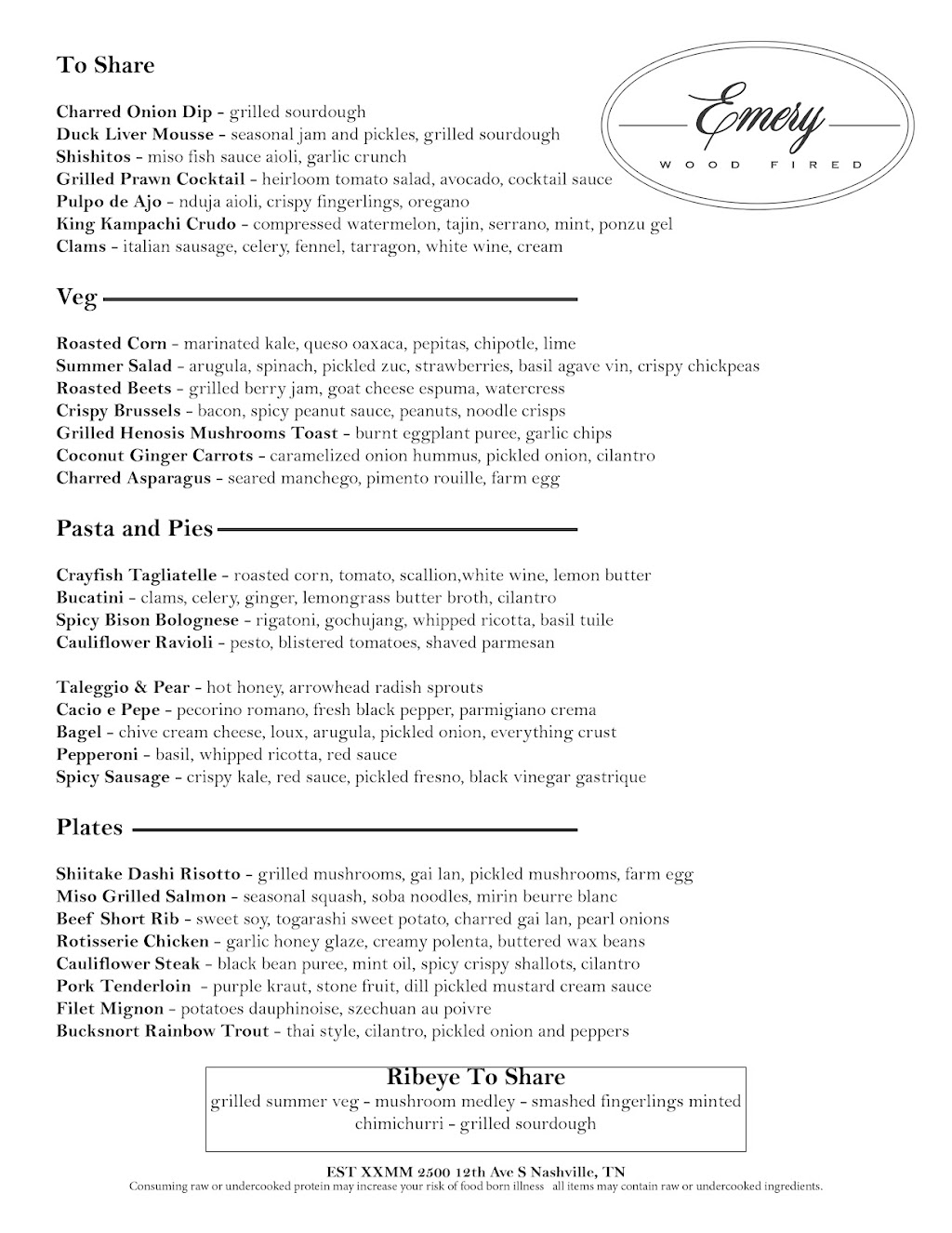 Emery Wood Fired | restaurant | 2500 12th Ave S, Nashville, TN 37204, USA | 6157395813 OR +1 615-739-5813