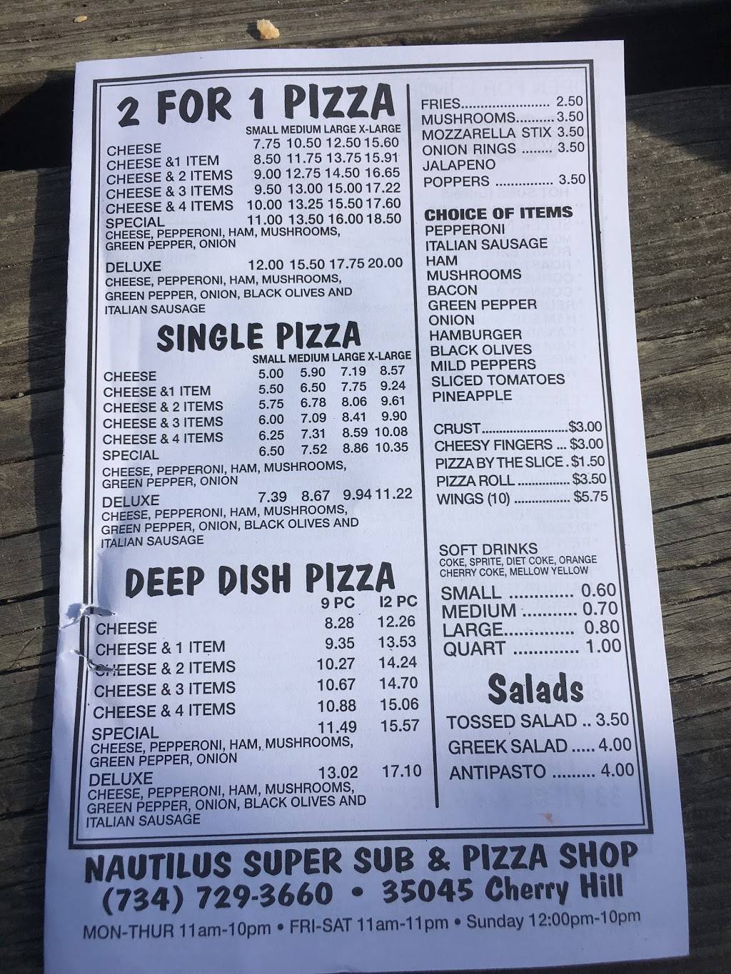 Nautilus Sub & Pizza Shop | restaurant | 35045 Cherry Hill Rd, Westland, MI 48186, USA | 7347293660 OR +1 734-729-3660