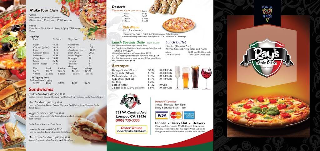 Rays Table Pizza | restaurant | 721 W Central Ave, Lompoc, CA 93436, USA | 8057353333 OR +1 805-735-3333