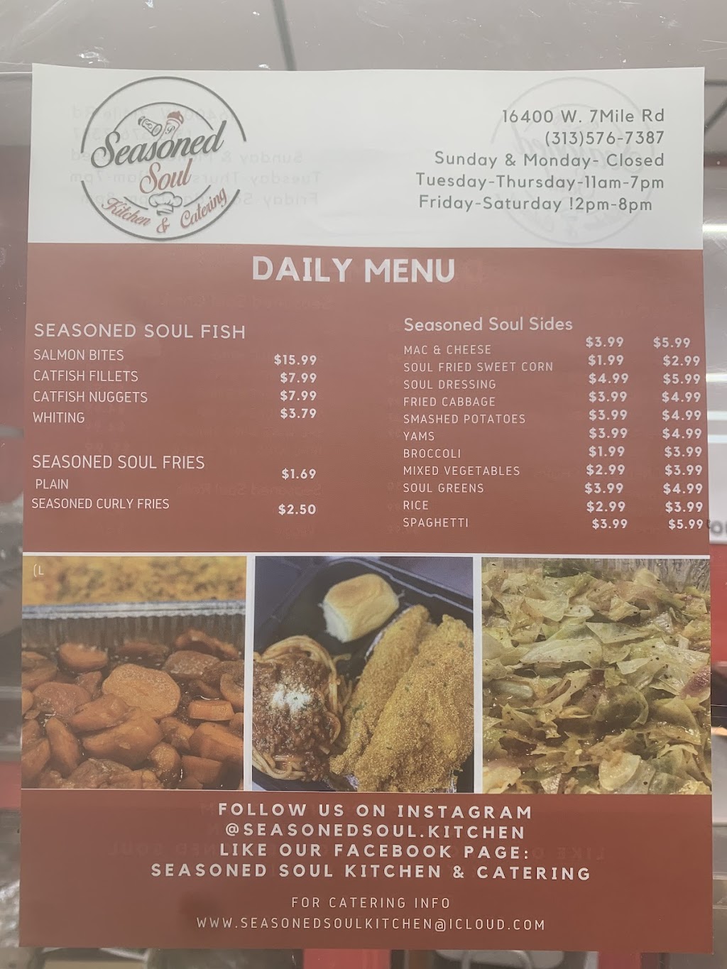 Seasoned Soul Kitchen & Catering | restaurant | 16400 W 7 Mile Rd, Detroit, MI 48235, USA | 3134332847 OR +1 313-433-2847