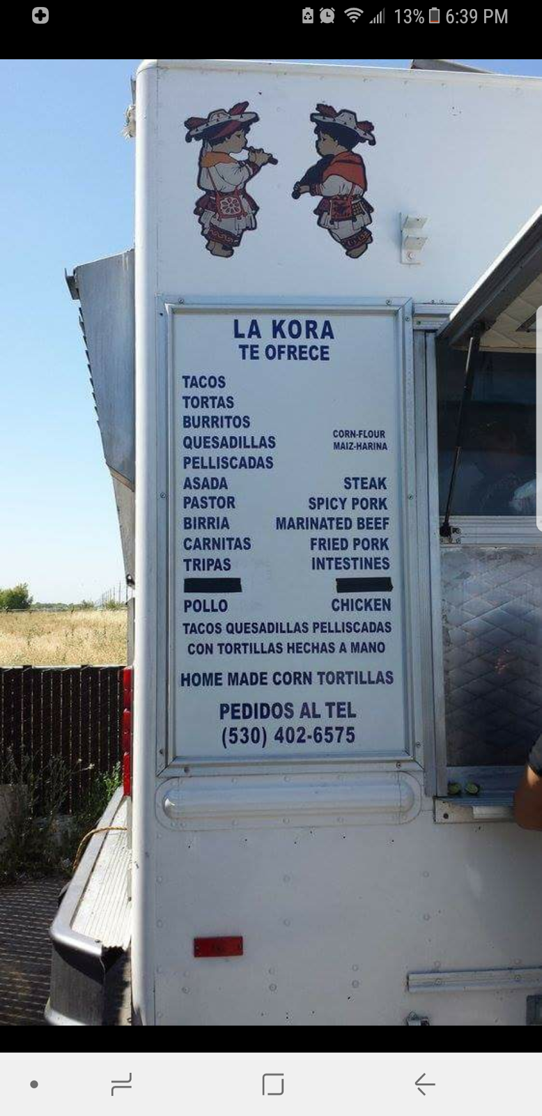 La Kora Taco Truck | restaurant | 18430 Co Rd 102, Woodland, CA 95776, USA | 5304026575 OR +1 530-402-6575