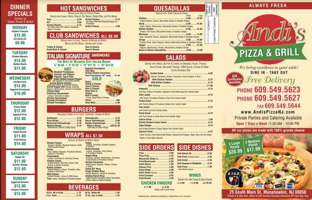 Andis Pizza & Grill | restaurant | 25 S Main St, Manahawkin, NJ 08050, USA | 6095495623 OR +1 609-549-5623