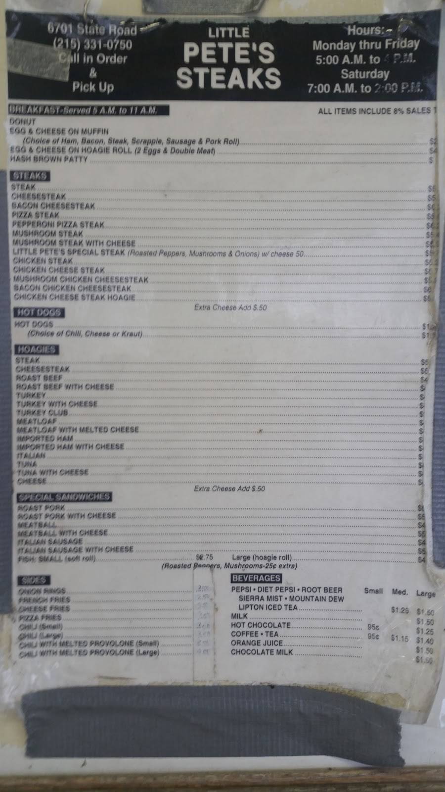 Little Petes Steaks | meal takeaway | 6701 State Rd, Philadelphia, PA 19135, USA | 2153310750 OR +1 215-331-0750