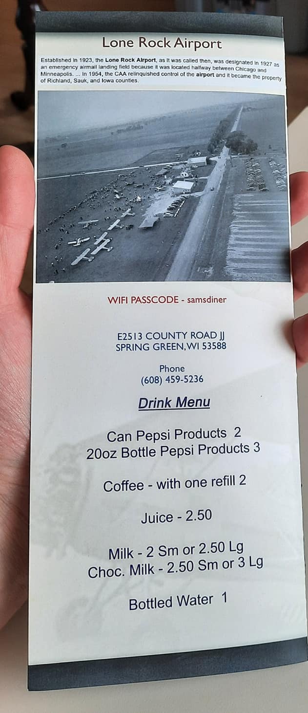 Sams Airport Diner | restaurant | E2513 Co Rd JJ, Spring Green, WI 53588, USA | 6084595236 OR +1 608-459-5236
