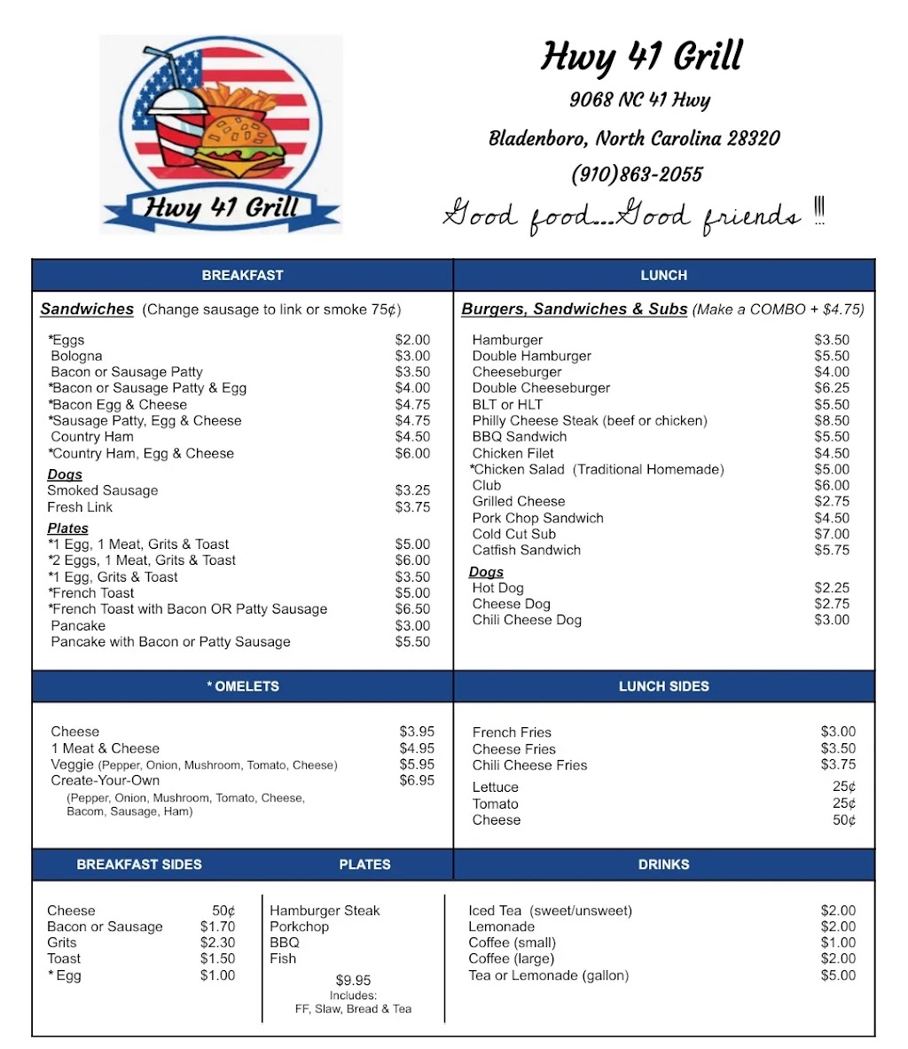 Hwy 41 Grill | restaurant | 9068 NC-41, Bladenboro, NC 28320, USA | 9108632055 OR +1 910-863-2055