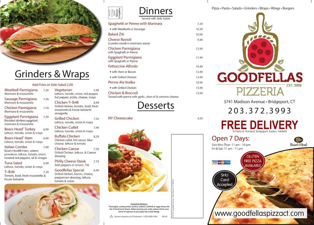 Goodfellas Pizzeria | restaurant | 3741 Madison Ave, Bridgeport, CT 06606, USA | 2033723993 OR +1 203-372-3993