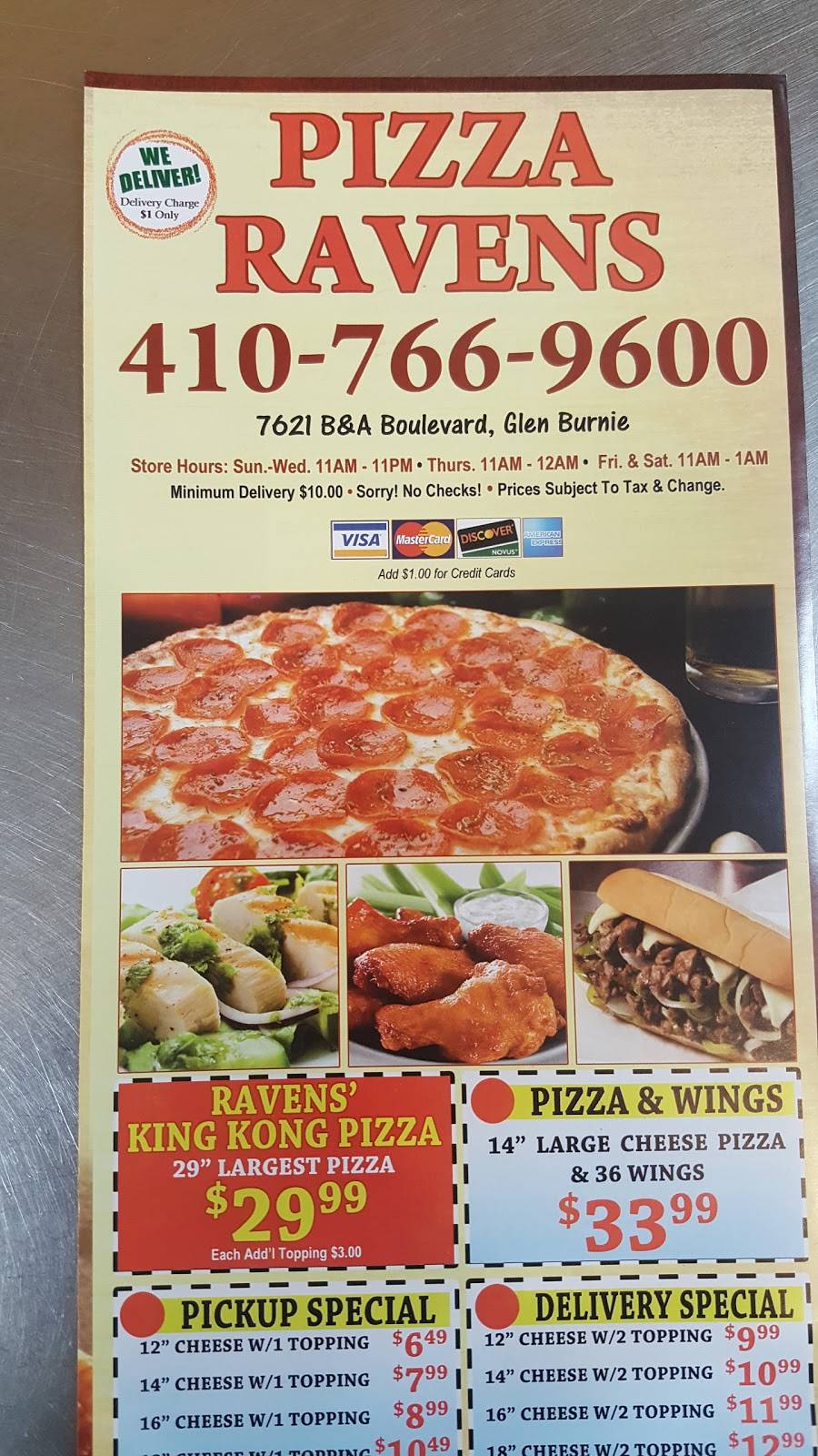 Pizza Ravens | meal delivery | 7621 Baltimore Annapolis Blvd #2, Glen Burnie, MD 21060, USA | 4107669600 OR +1 410-766-9600