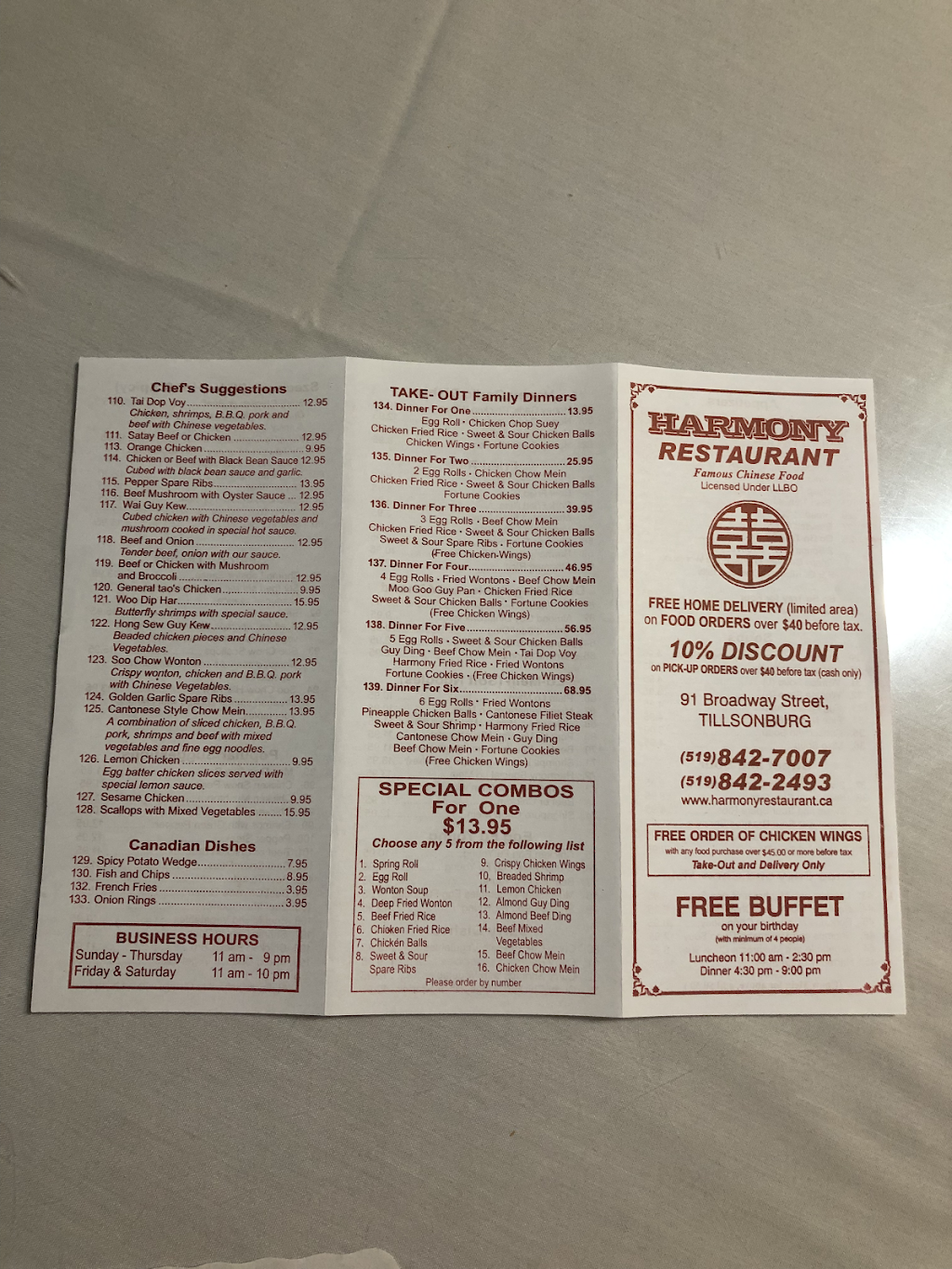 Harmony Chinese Food Restaurant | restaurant | 91 Broadway, Tillsonburg, ON N4G 3P5, Canada | 5198422493 OR +1 519-842-2493
