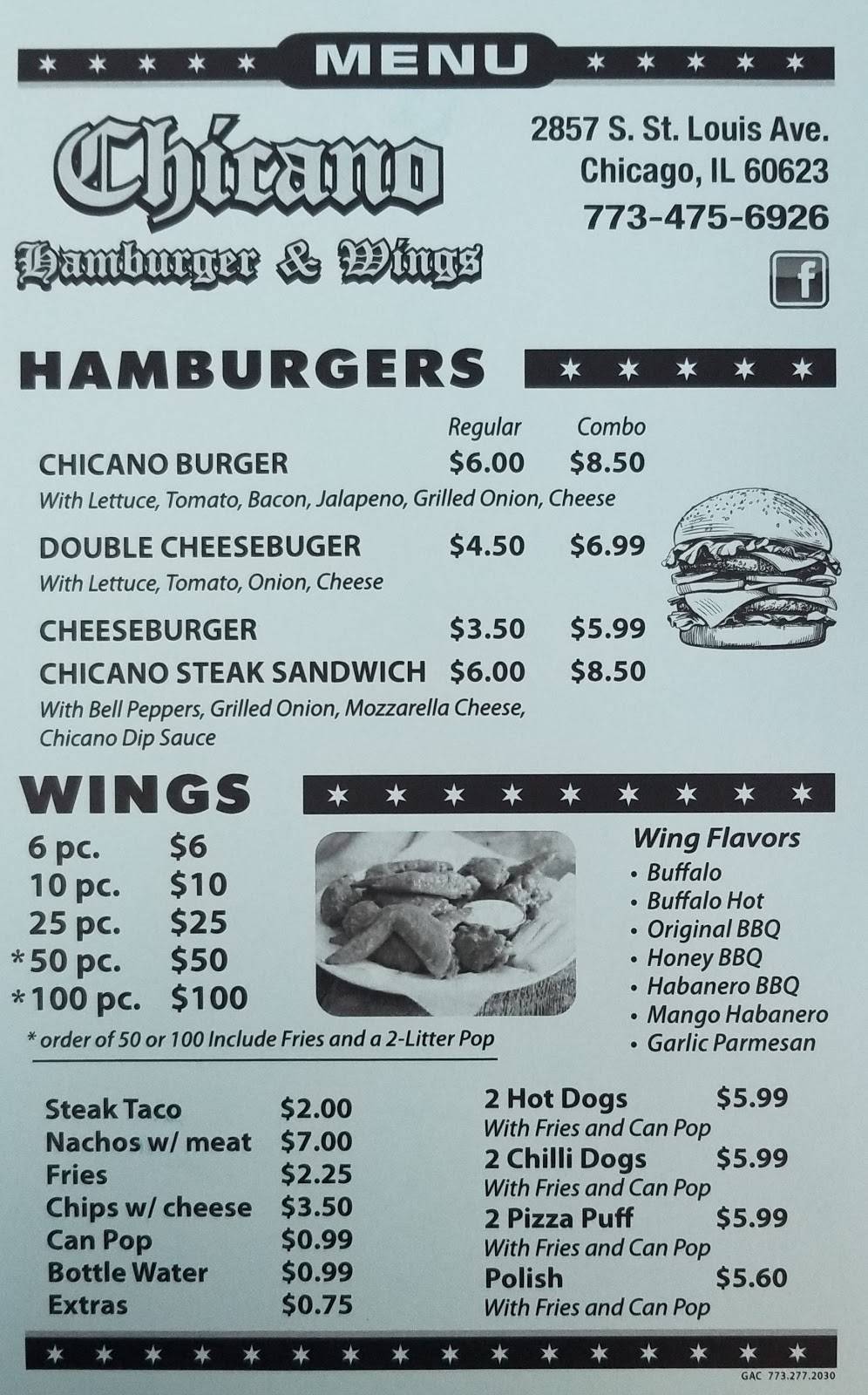 Chicano Hamburger and Wings | restaurant | 2857 S St Louis Ave, Chicago, IL 60623, USA | 7734756926 OR +1 773-475-6926