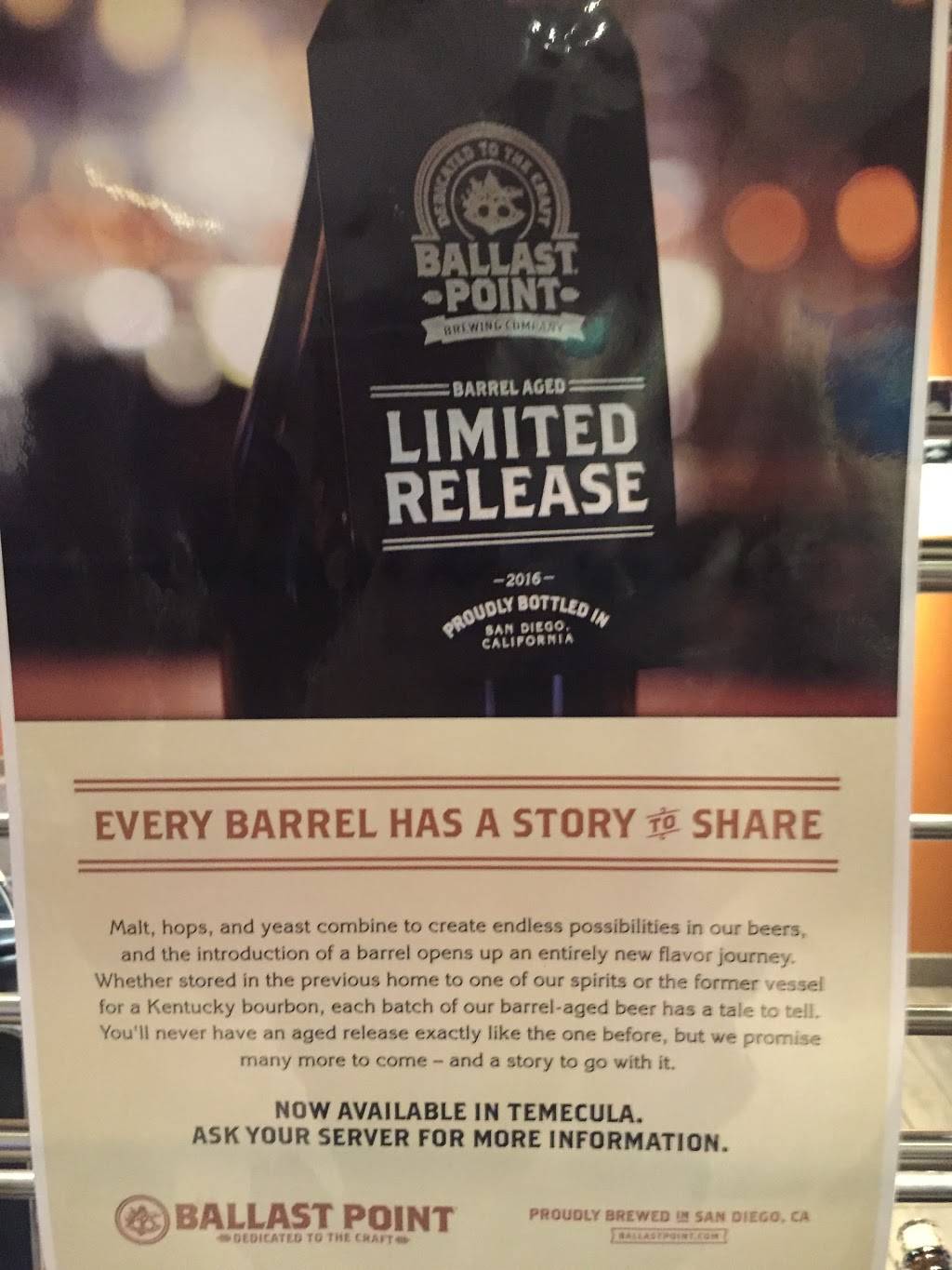 Ballast Point Brewing Temecula | restaurant | 28551 Rancho California Rd, Temecula, CA 92590, USA | 9516765544 OR +1 951-676-5544