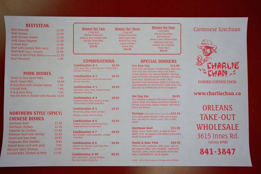 Charlie Chan | restaurant | 3615 Innes Rd, Orléans, ON K1C 1T1, Canada | 6138413847 OR +1 613-841-3847