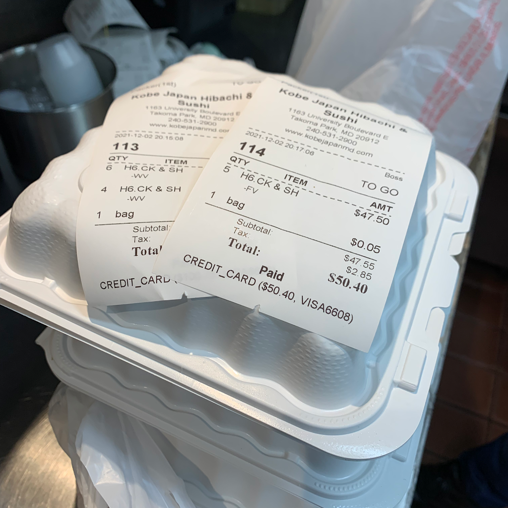 Kobe Japan Hibachi and Sushi | restaurant | 1163 University Blvd E, Takoma Park, MD 20912, USA | 2405312900 OR +1 240-531-2900