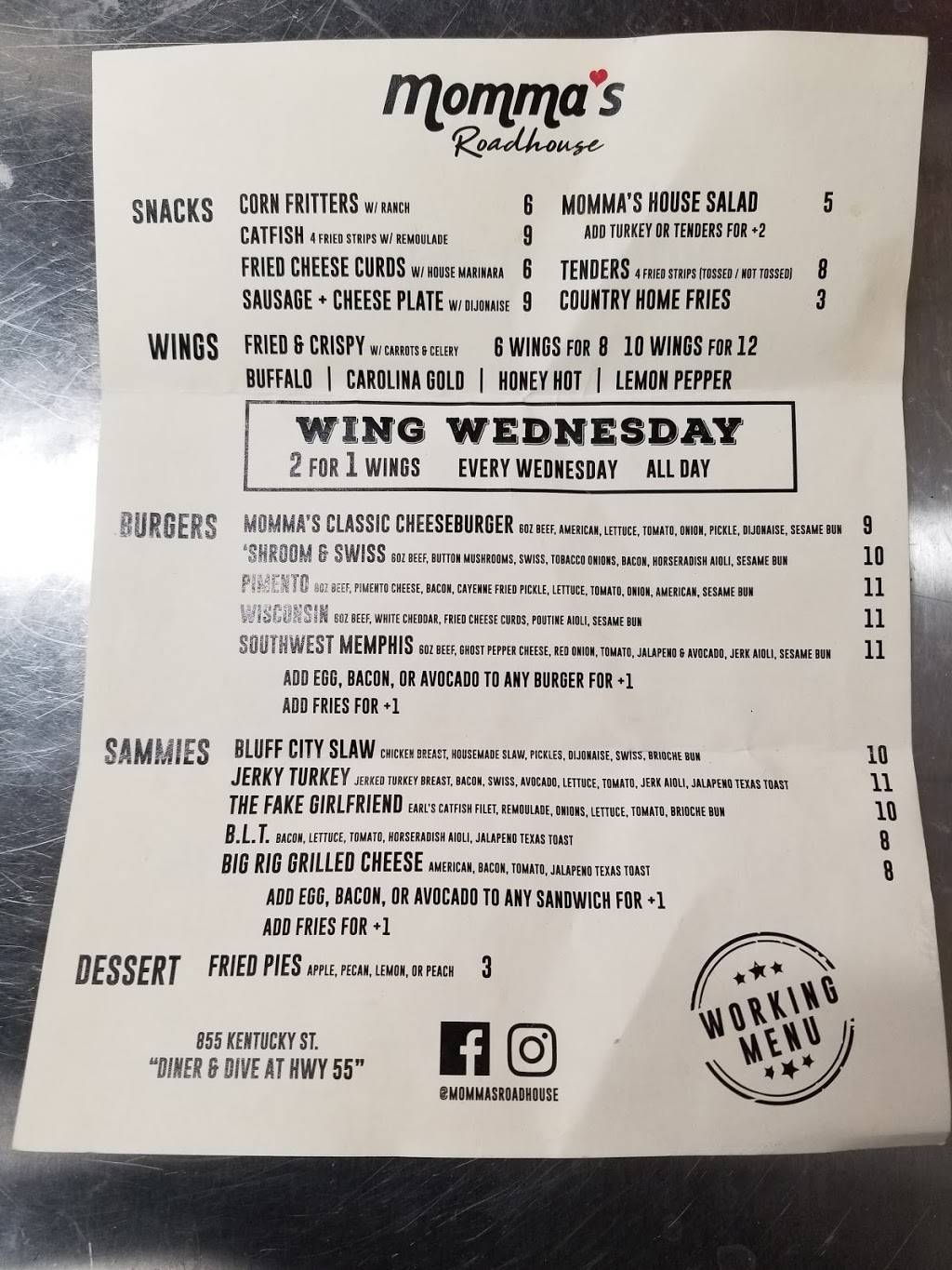 Mommas | restaurant | 855 Kentucky St, Memphis, TN 38106, USA | 9012075111 OR +1 901-207-5111