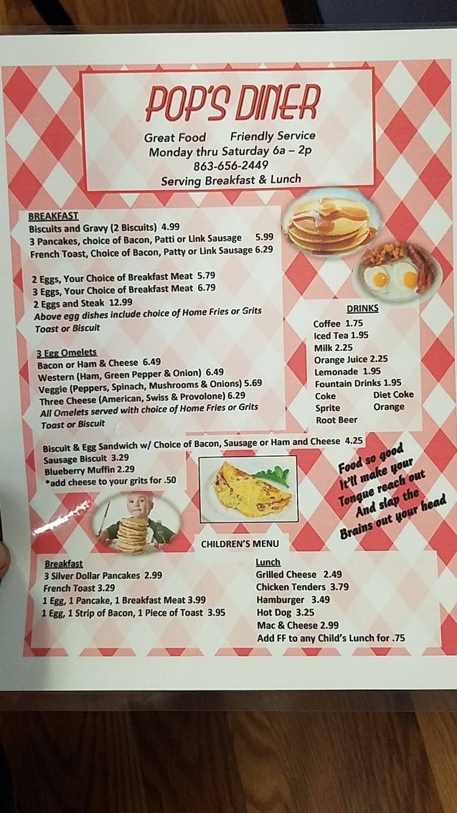 Pops Diner | restaurant | Winter Haven, FL 33881, USA | 8636562449 OR +1 863-656-2449