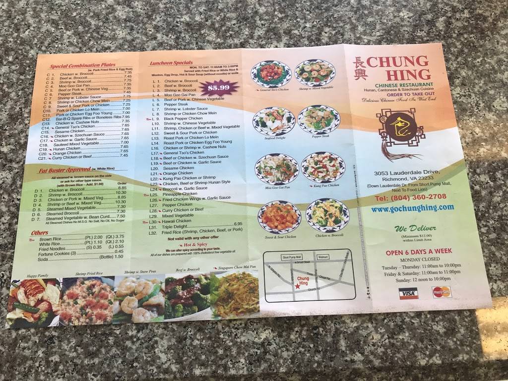 Chung Hing Chinese Restaurant | restaurant | 3053 Lauderdale Dr, Richmond, VA 23233, USA | 8043602708 OR +1 804-360-2708