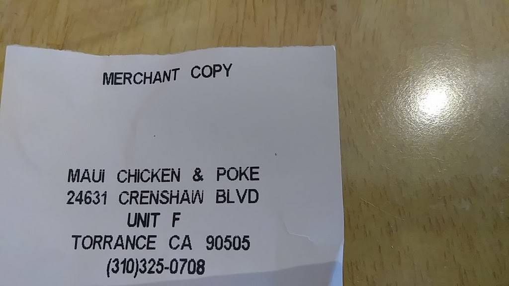 Maui Chicken & Poke | restaurant | 24631 Crenshaw Blvd, Torrance, CA 90505, USA | 3103250708 OR +1 310-325-0708