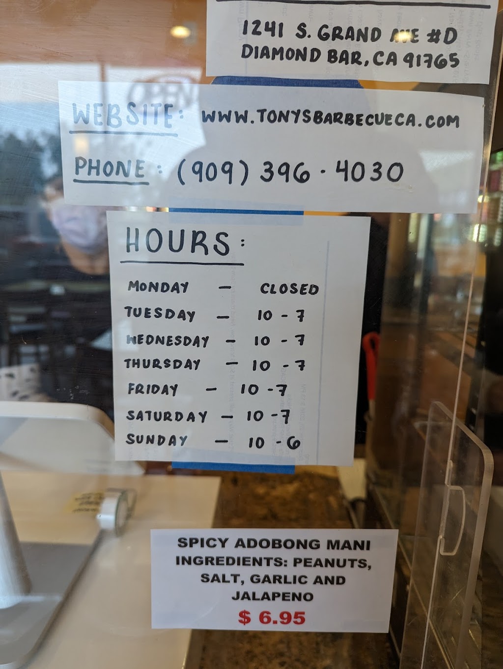 Tony’s Barbecue | restaurant | 1241 Grand Ave, Diamond Bar, CA 91765, USA | 9093964030 OR +1 909-396-4030