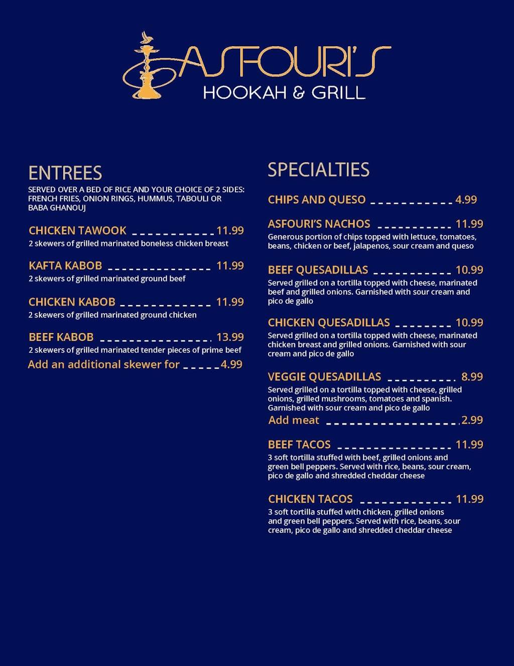 Asfouris Hookah & Grill | restaurant | 2727 Fondren Rd #4b, Houston, TX 77024, USA | 3463204001 OR +1 346-320-4001