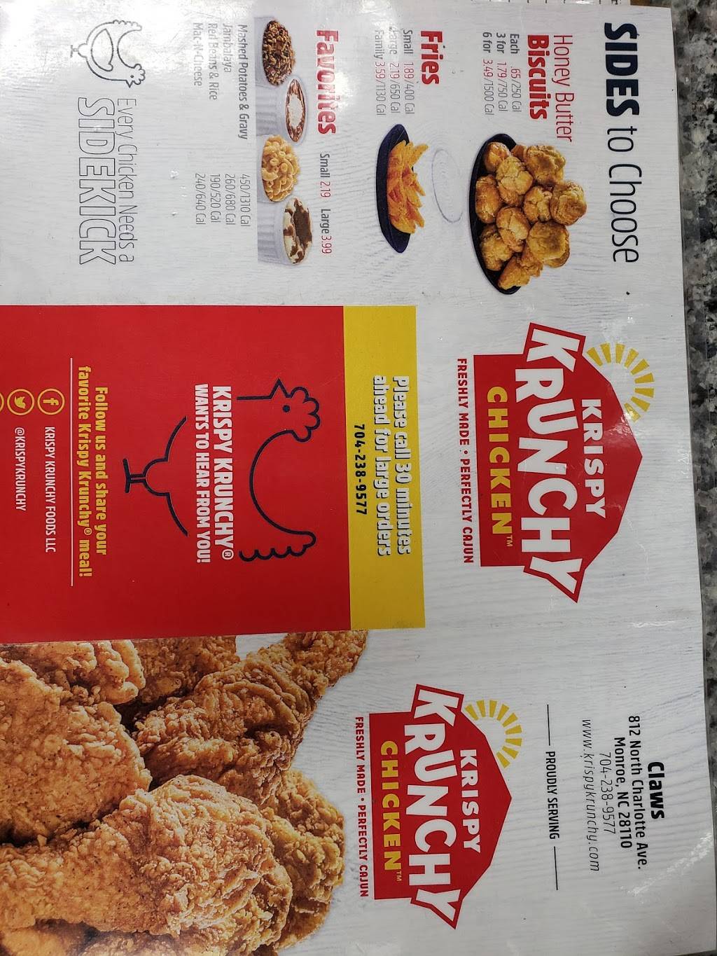 Krispy Krunchy Chicken | restaurant | 812 N Charlotte Ave, Monroe, NC 28110, USA | 7042389577 OR +1 704-238-9577