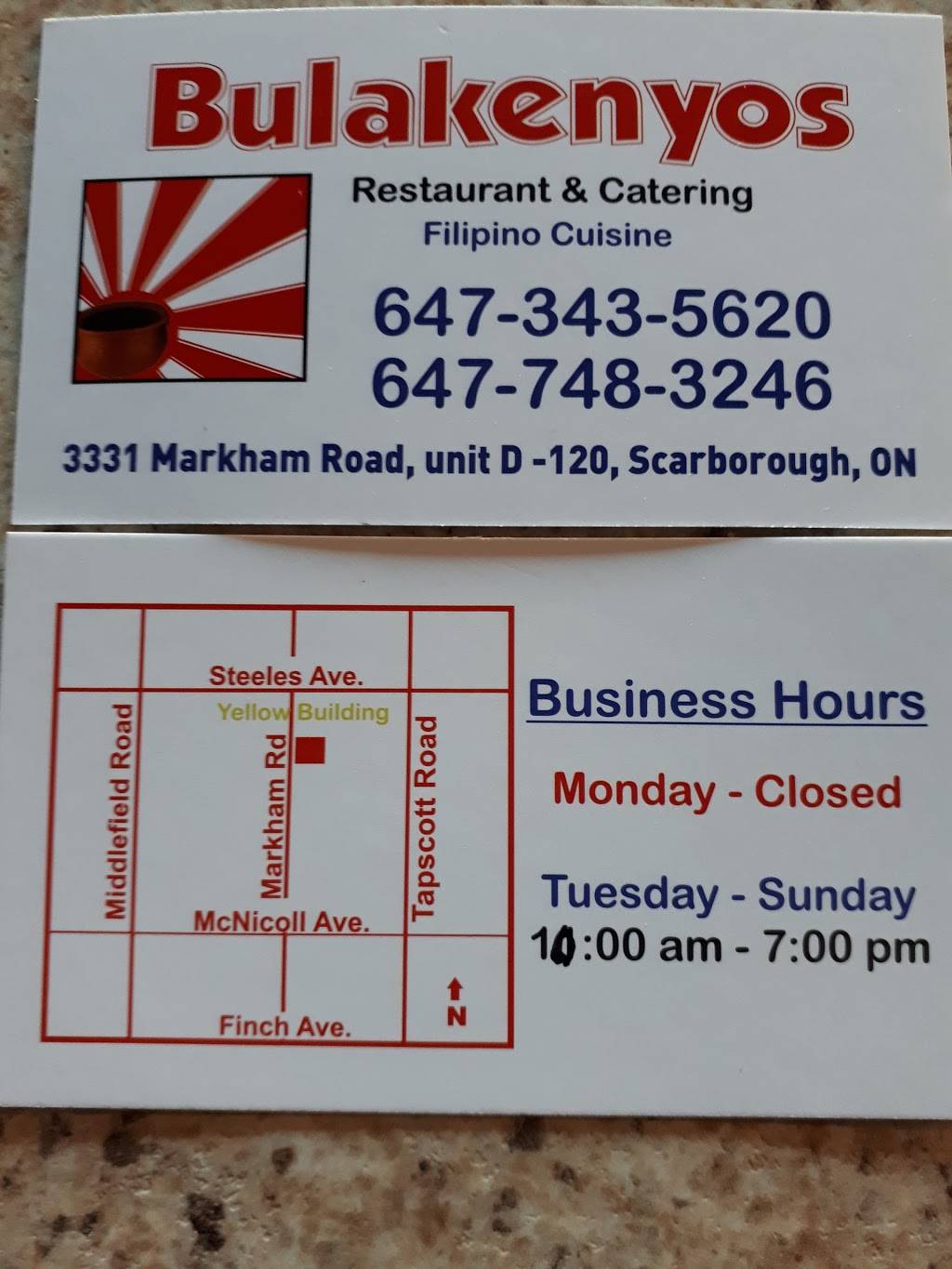 Bulakenyos | restaurant | 3331 Markham Rd, Scarborough, ON M1X 1S8, Canada | 6477483246 OR +1 647-748-3246