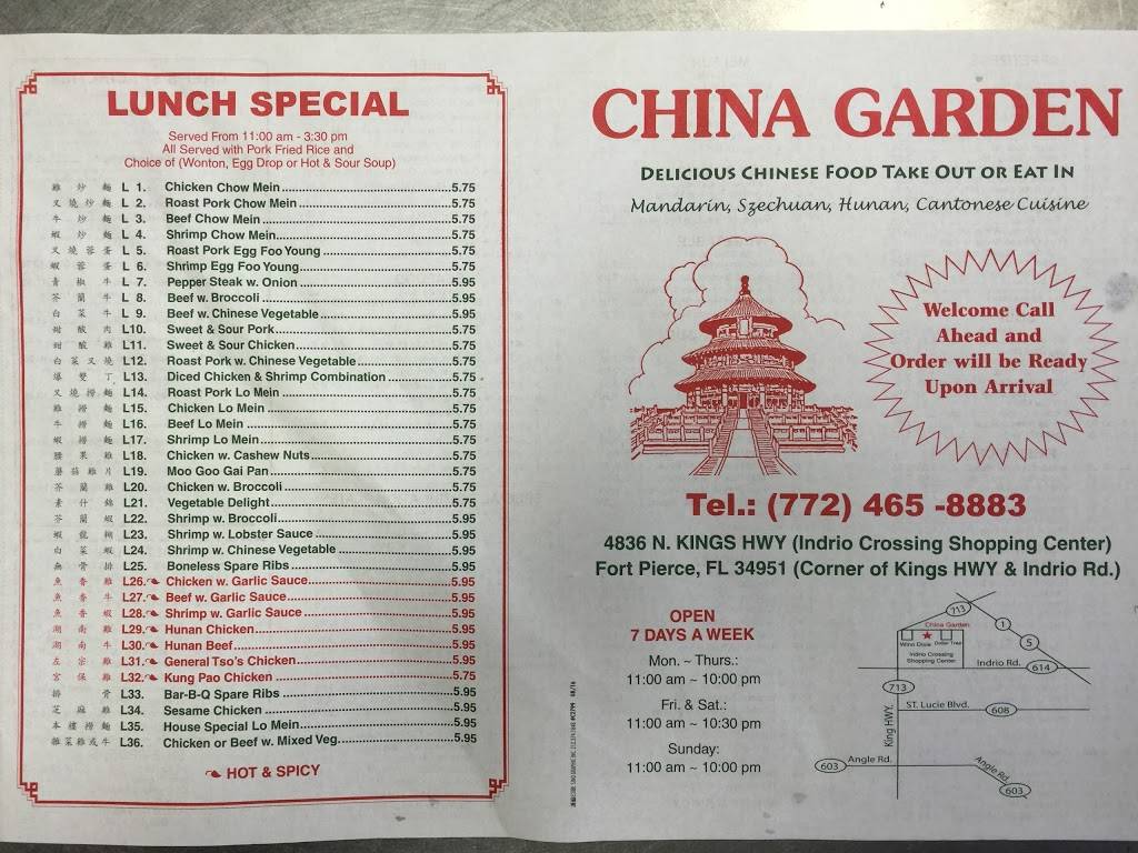 China Garden | restaurant | 4836 N Kings Hwy, Fort Pierce, FL 34951, USA | 7724658883 OR +1 772-465-8883