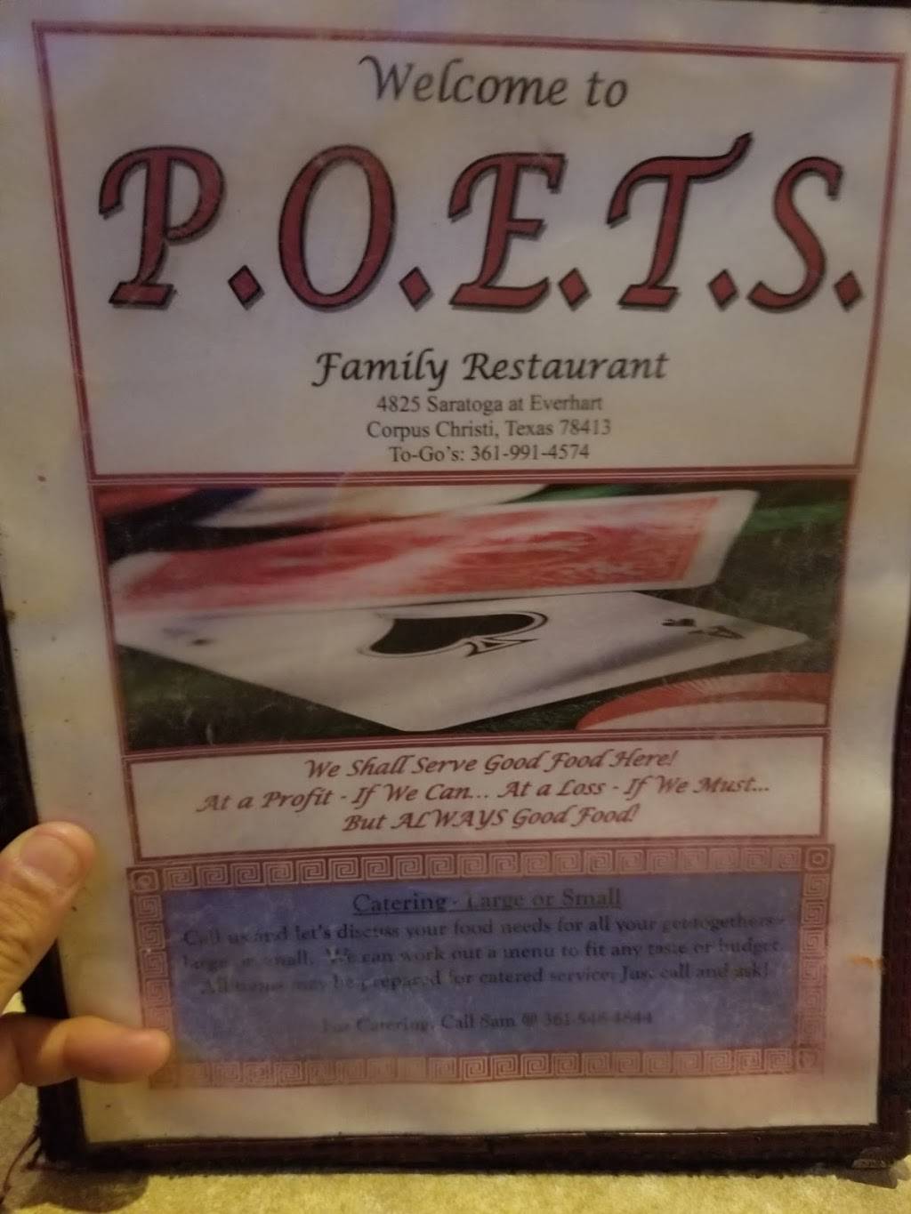 P.O.E.T.S. Restaurant | restaurant | 4825 Saratoga Blvd, Corpus Christi, TX 78413, USA | 3619932170 OR +1 361-993-2170