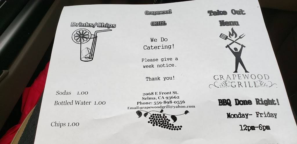 Grapewood Grill | restaurant | 2068 E Front St, Selma, CA 93662, USA | 5598980556 OR +1 559-898-0556