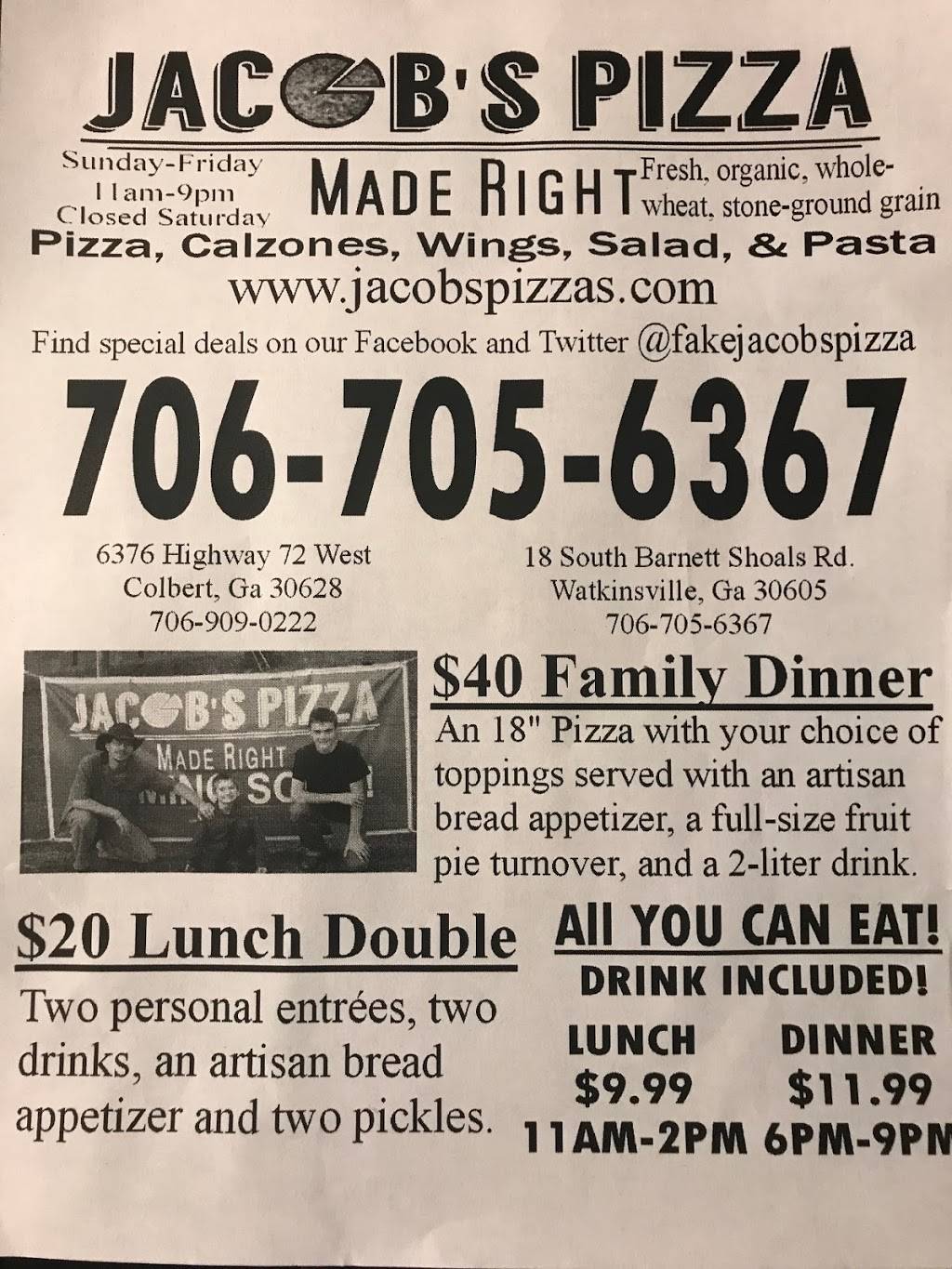 Jacobs Pizza Watkinsville | restaurant | 1802, 18 S Barnett Shoals Rd, Athens, GA 30605, USA | 7067056367 OR +1 706-705-6367