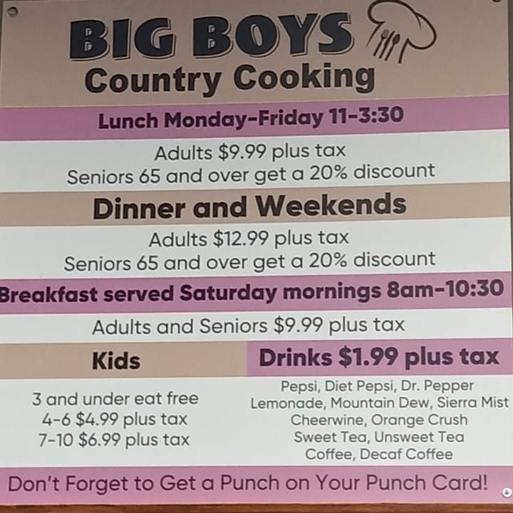 Big Boys Country Cooking | restaurant | 10195 US-221, Woodruff, SC 29388, USA | 8647562027 OR +1 864-756-2027