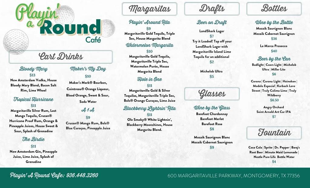 Playin A Round Café | restaurant | 600 Margaritaville, Park Way, Montgomery, TX 77356, USA | 9364483260 OR +1 936-448-3260