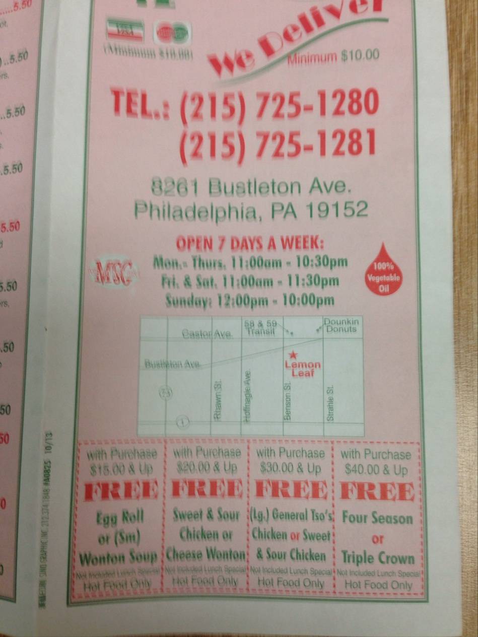 Asian Thai & Chinese Cuisine | restaurant | 2425, 8261 Bustleton Ave, Philadelphia, PA 19152, USA | 2157251280 OR +1 215-725-1280