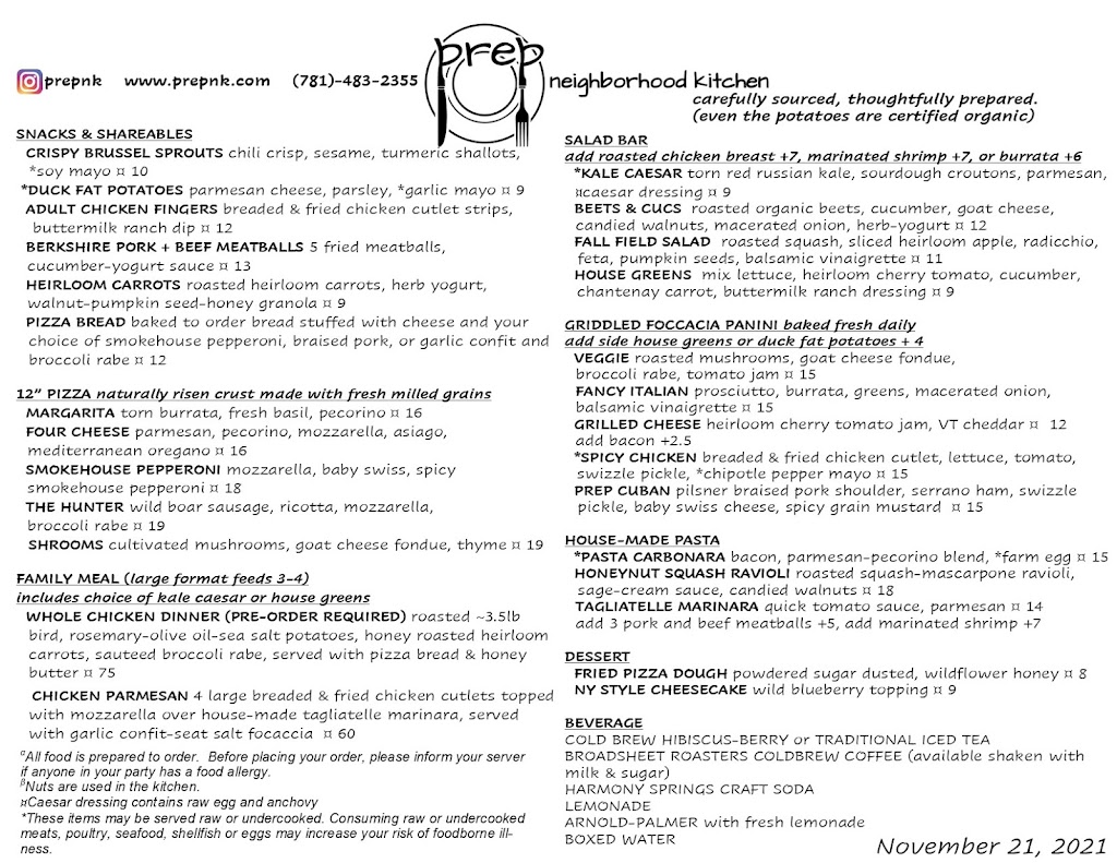 Prep Neighborhood Kitchen | restaurant | 1367 Massachusetts Ave, Arlington, MA 02476, USA | 7814832355 OR +1 781-483-2355