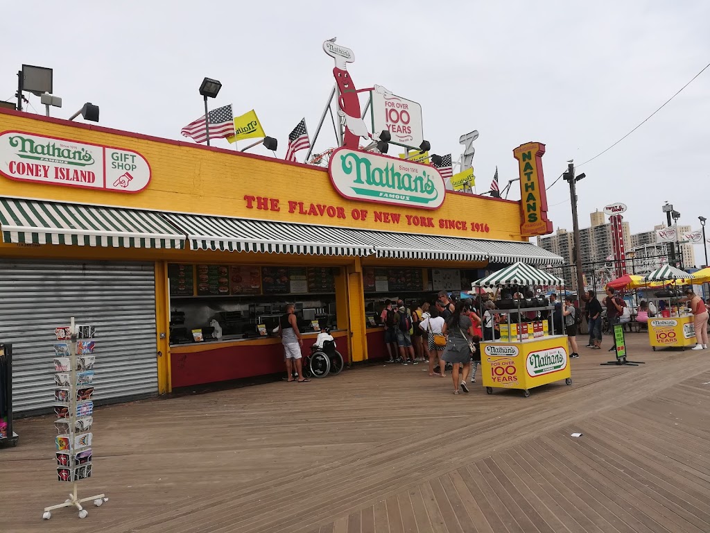 Nathans Famous, Coney Island Boardwalk | restaurant | 1205 Boardwalk W, Brooklyn, NY 11224, USA | 7187147207 OR +1 718-714-7207