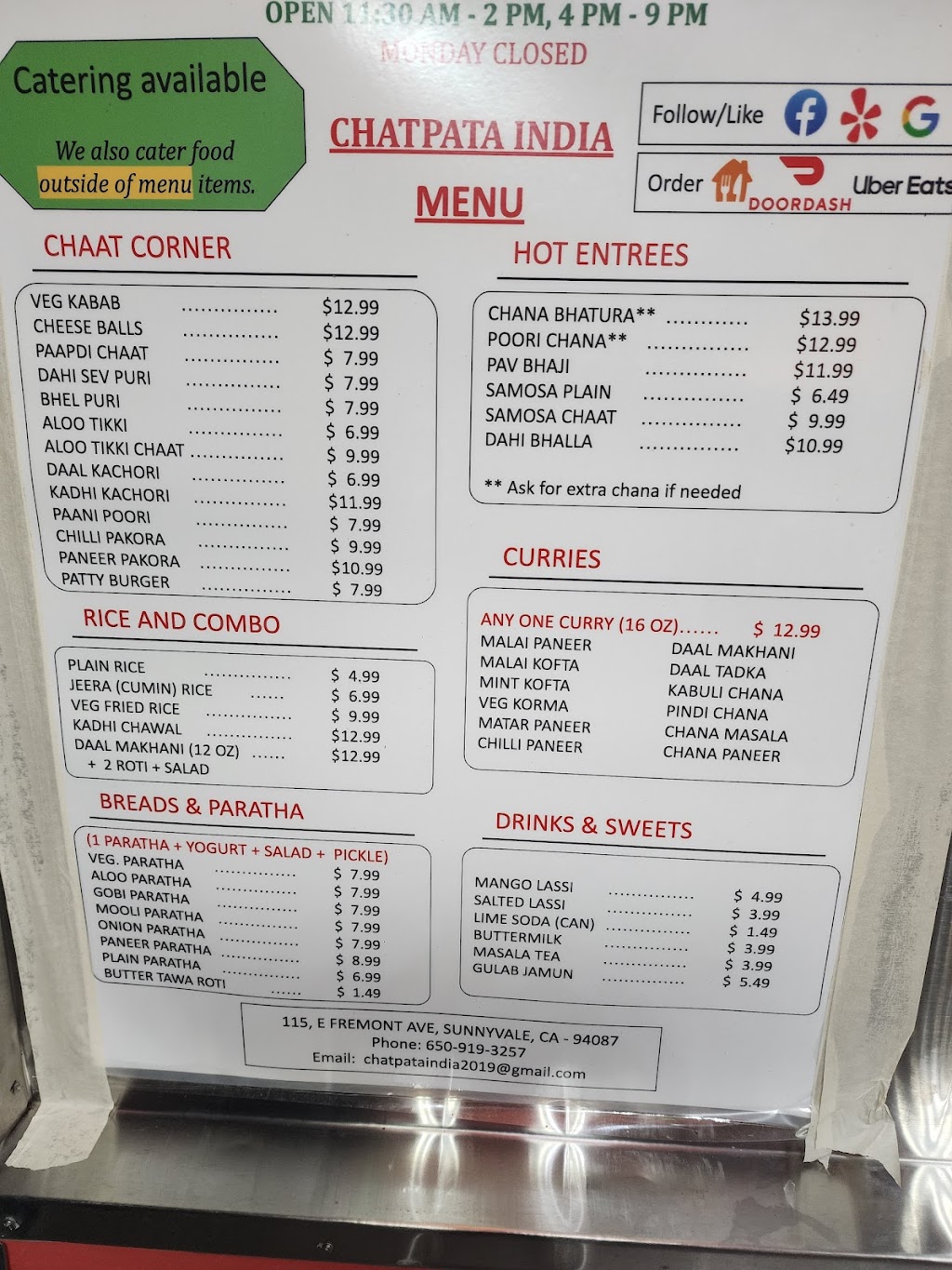 CHATPATA INDIA | restaurant | 115 E Fremont Ave, Sunnyvale, CA 94087, USA | 6509193257 OR +1 650-919-3257