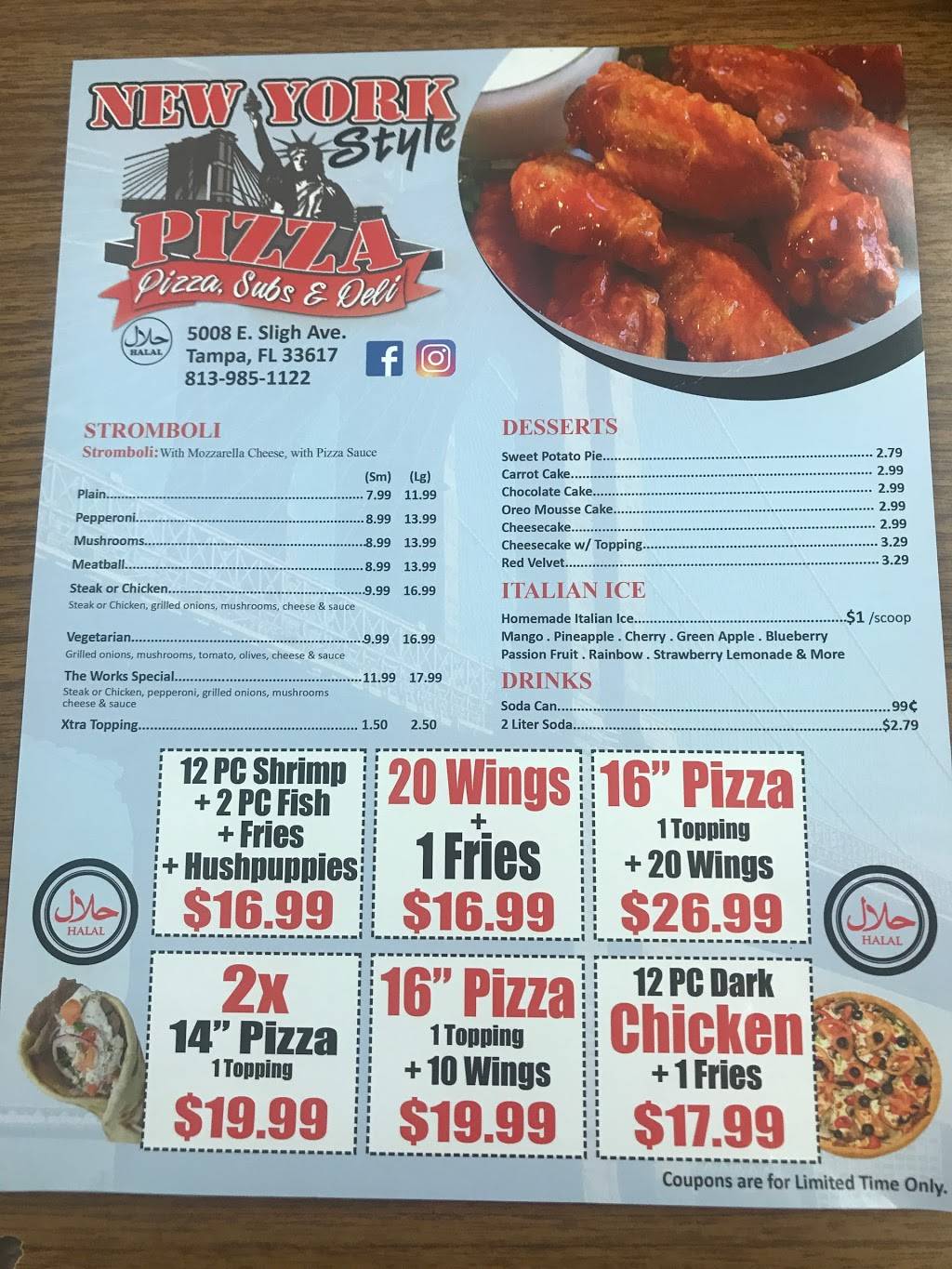 New York Style Pizza | meal delivery | 5008 E Sligh Ave, Tampa, FL 33617, USA | 8139851122 OR +1 813-985-1122