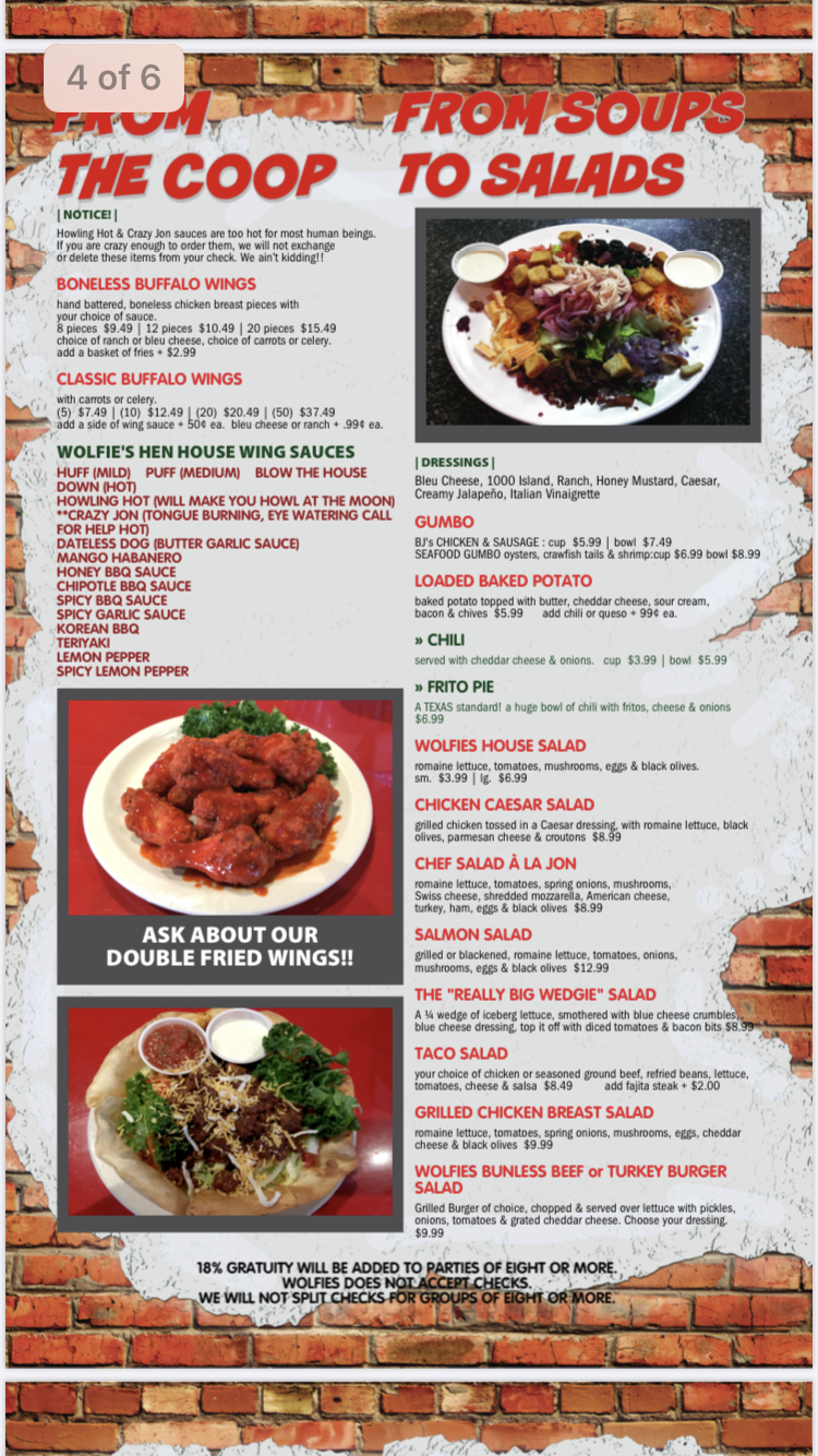 Wolfies Restaurants & Sports Bars | restaurant | 2329 Hwy 6, Sugar Land, TX 77478, USA | 2819800009 OR +1 281-980-0009