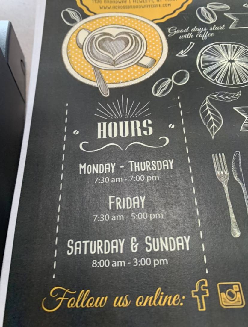 Across Broadway Cafe | restaurant | 1196 Broadway, Hewlett, NY 11557, USA | 5163743431 OR +1 516-374-3431