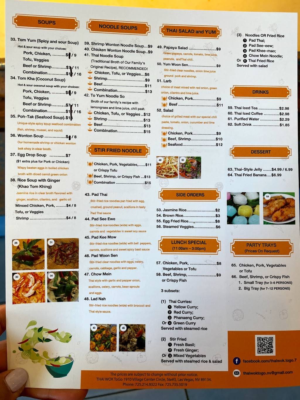 Thai Wok To Go | restaurant | 1910 Village Center Cir Ste #3, Las Vegas, NV 89134, USA | 7252149322 OR +1 725-214-9322