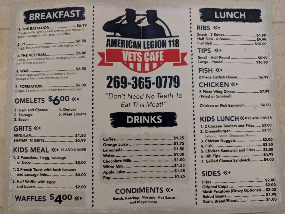 Vets Cafe | restaurant | 701 Riverview Dr, Kalamazoo, MI 49007, USA | 2693650779 OR +1 269-365-0779